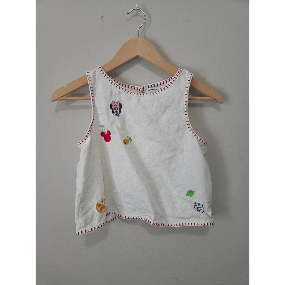 Old Navy Disney Minnie Mouse White Linen Blend Embroidered Tank Top Kid XL 14-16